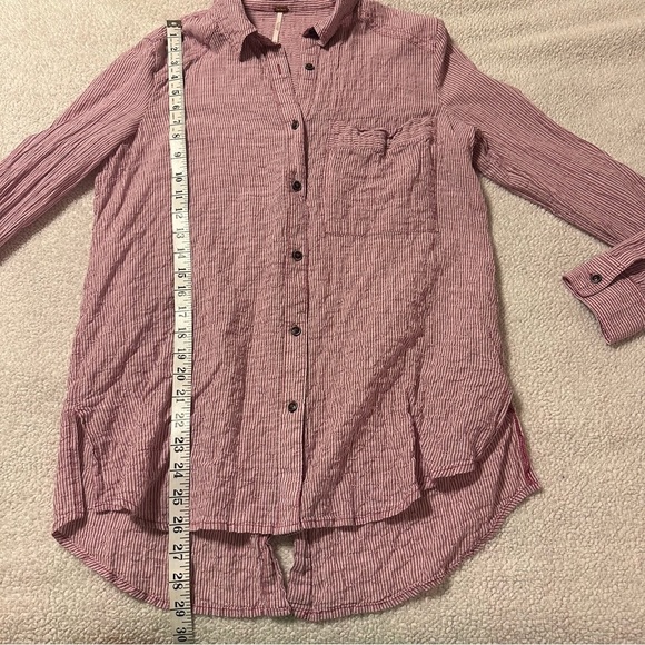 Free People No Limits Striped Split Back Top Red Pink Sangria Combo Button Front - Picture 6 of 12